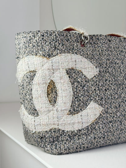 Chanel Vintage Cambon Tweed Tote Shoulder Bag