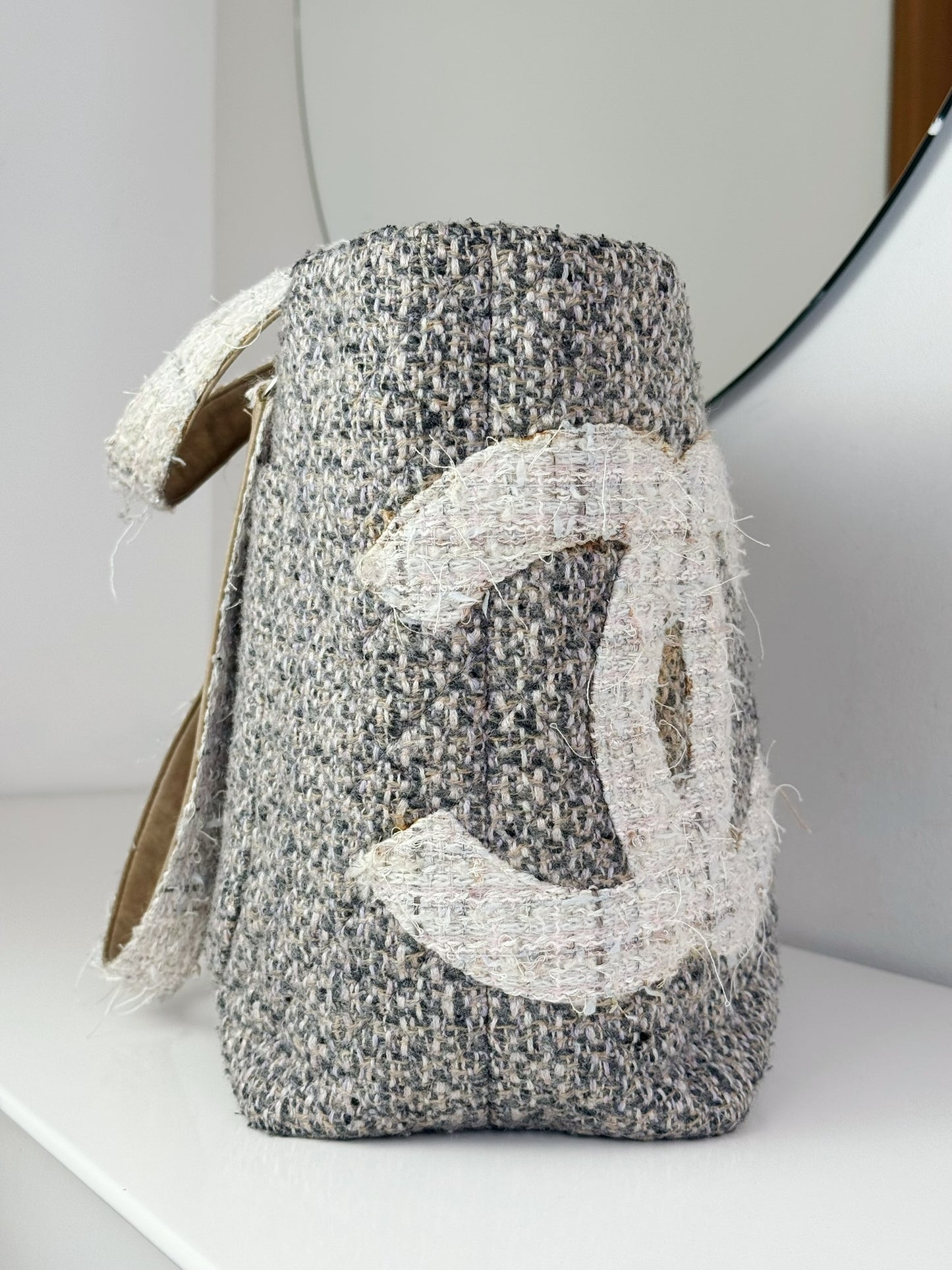 Chanel Vintage Cambon Tweed Tote Shoulder Bag