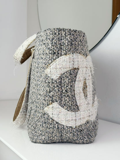 Chanel Vintage Cambon Tweed Tote Shoulder Bag