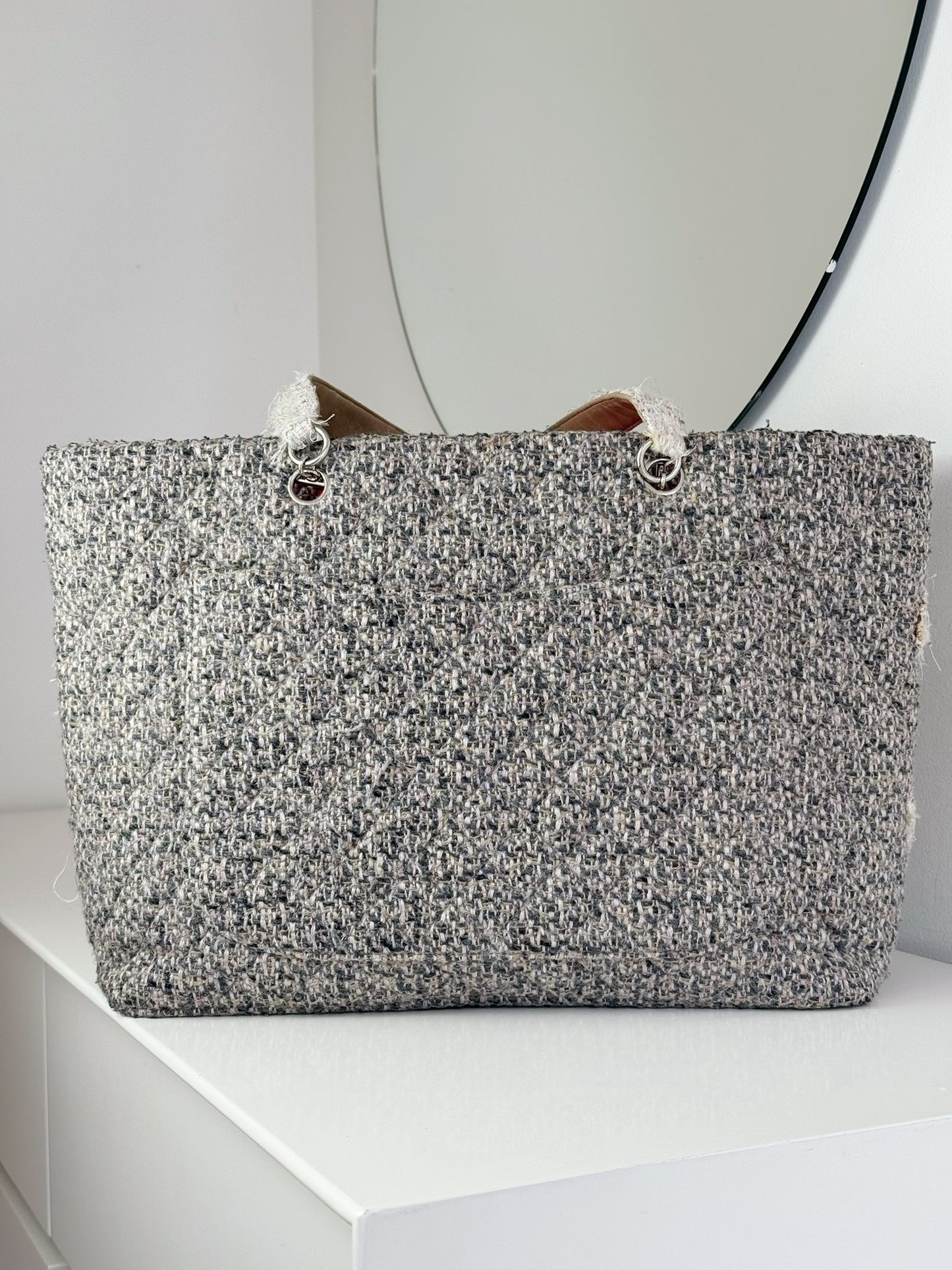 Chanel Vintage Cambon Tweed Tote Shoulder Bag