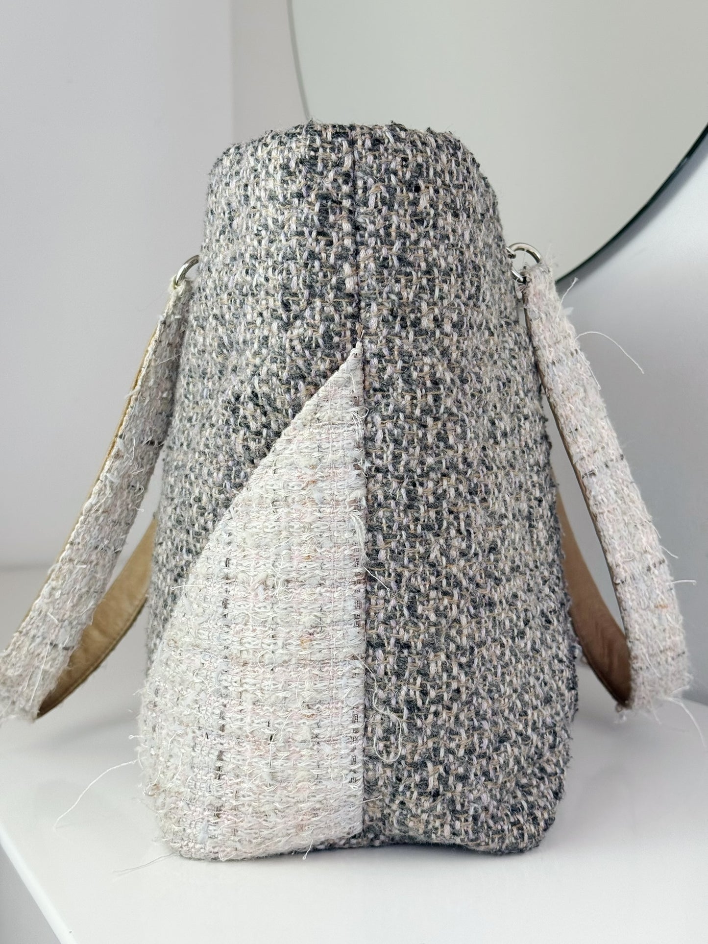 Chanel Vintage Cambon Tweed Tote Shoulder Bag