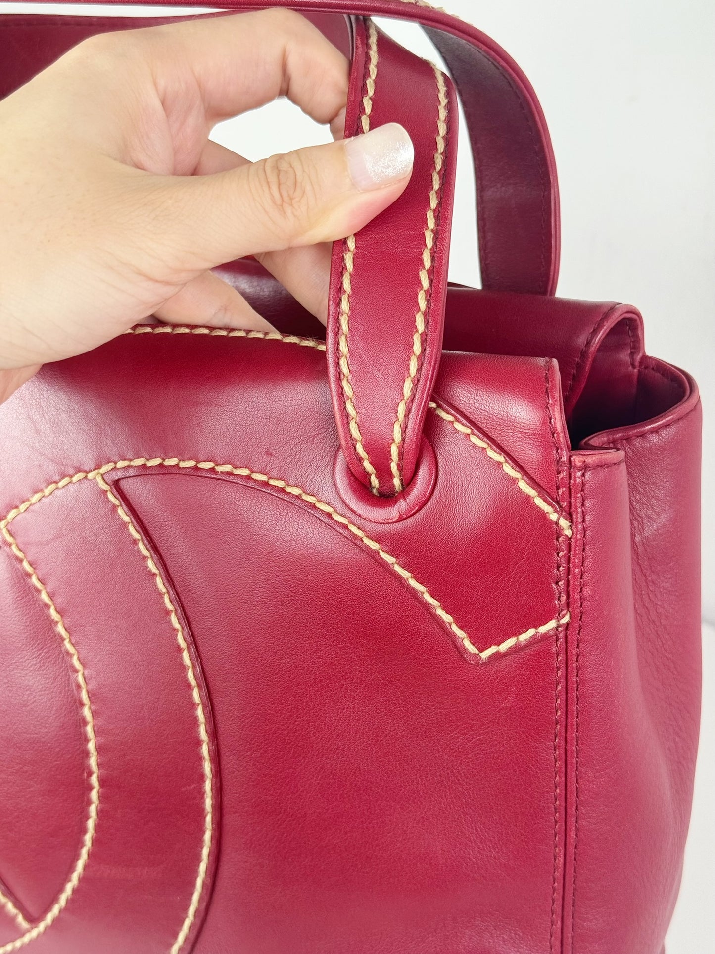 Chanel Vintage CC Wild Stitch Red Handbag Shoulder Bag