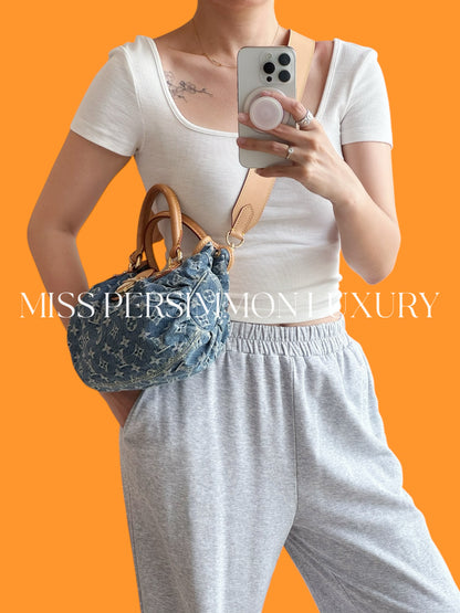 Louis Vuitton Denim Pleaty Crossbody Handbag
