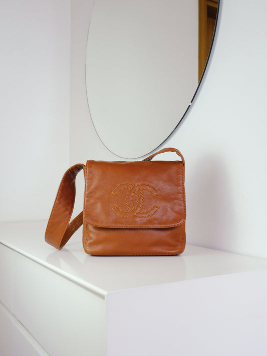 Chanel Vintage CC Leather Crossbody Tote Bag