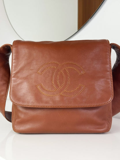 Chanel Vintage CC Leather Crossbody Tote Bag