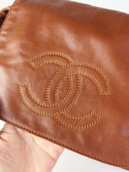 Chanel Vintage CC Leather Crossbody Tote Bag