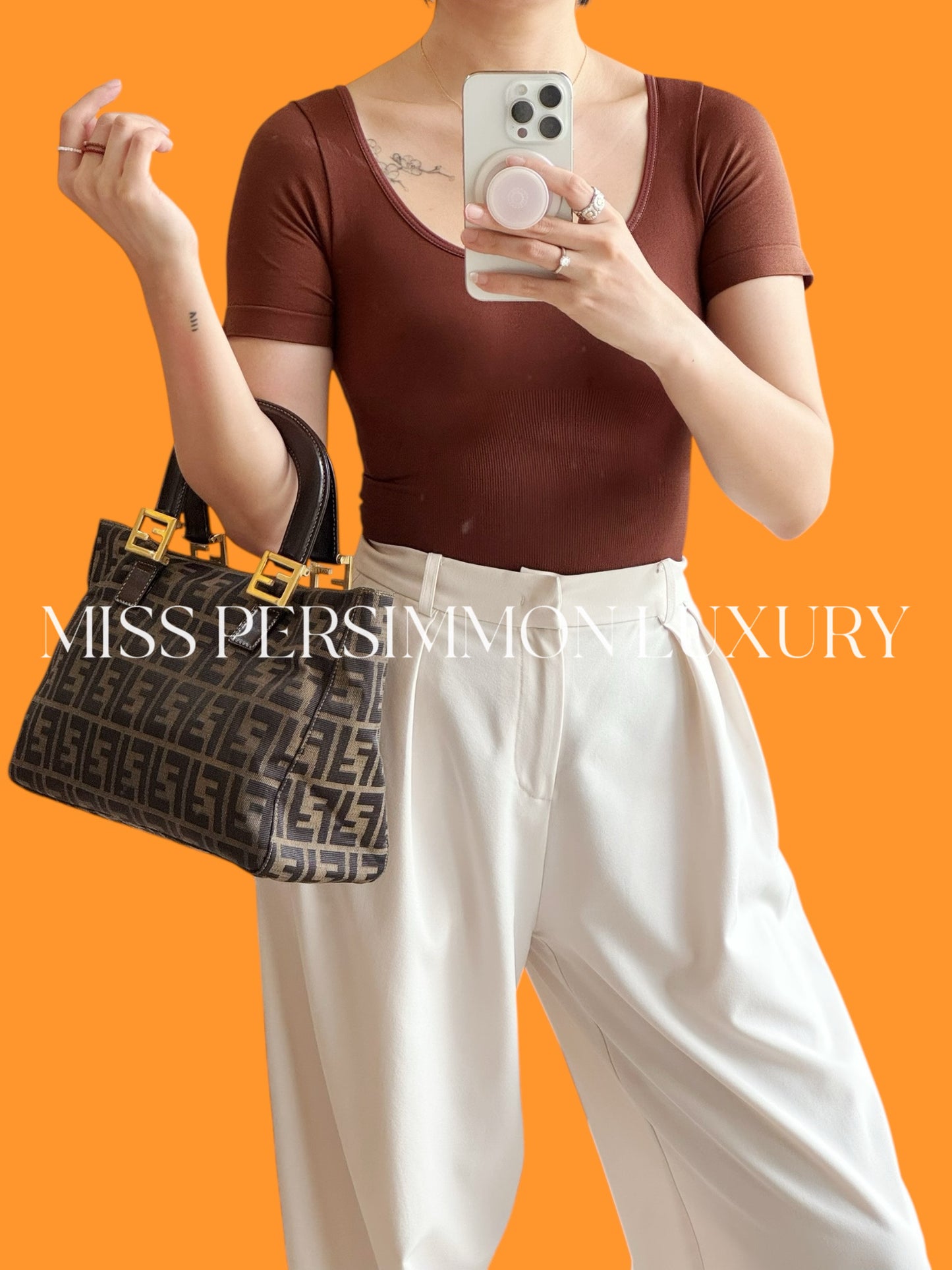 Fendi Vintage Zucca Gold Top Handle Tote Bag