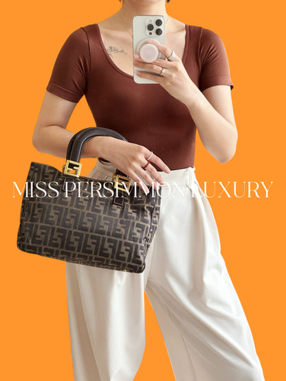 Fendi Vintage Zucca Gold Top Handle Tote Bag