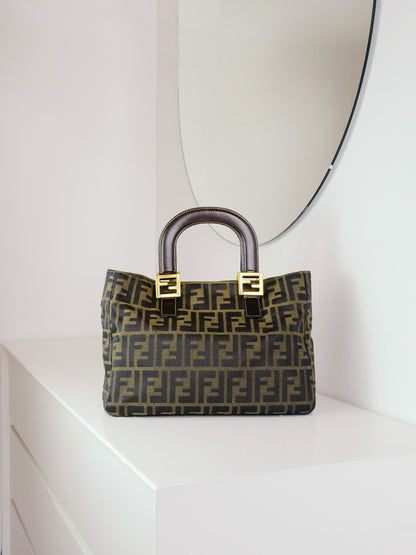 Fendi Vintage Zucca Gold Top Handle Tote Bag