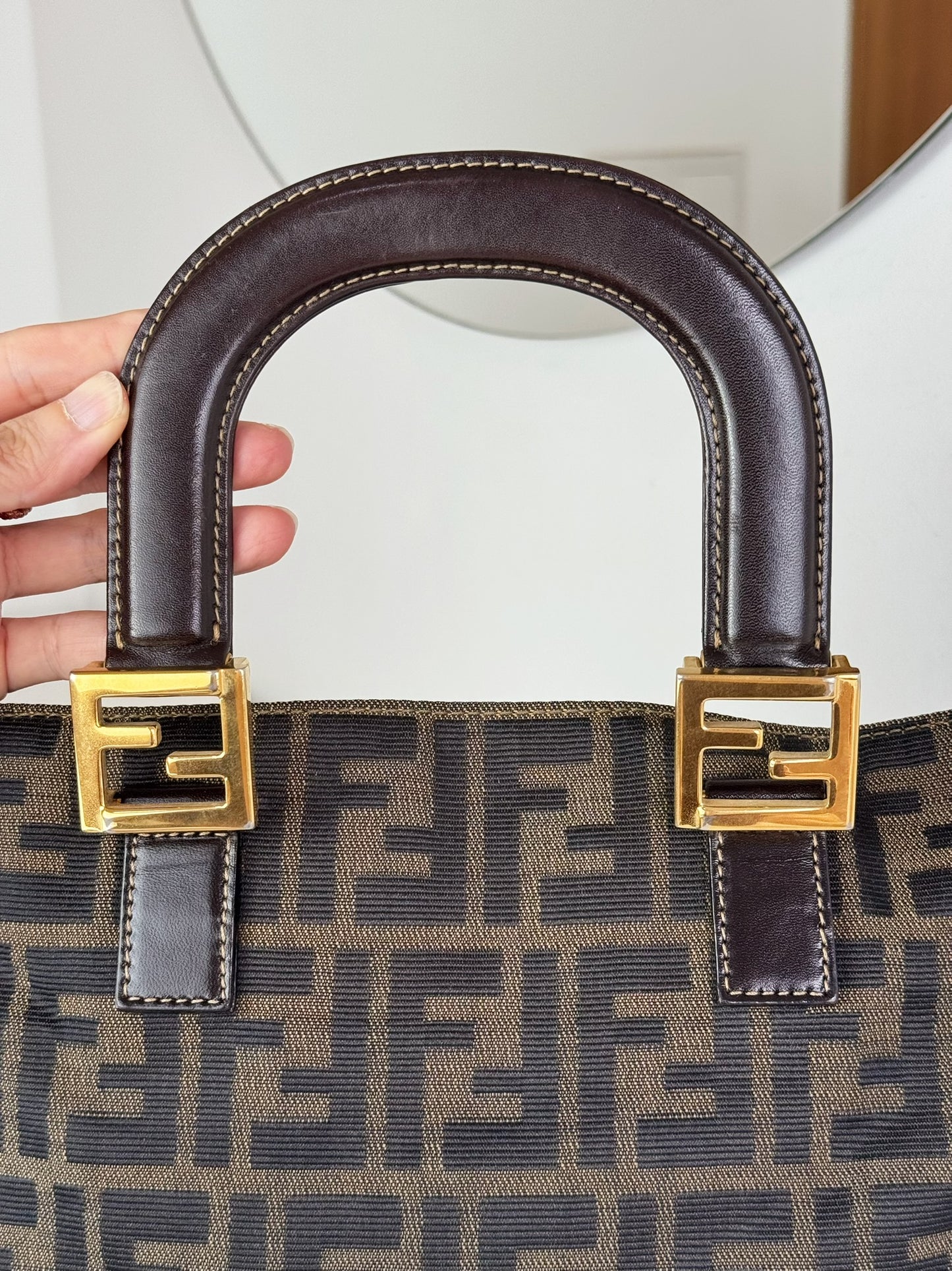Fendi Vintage Zucca Gold Top Handle Tote Bag