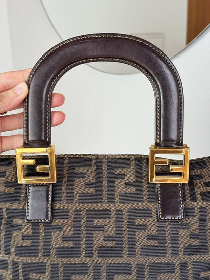 Fendi Vintage Zucca Gold Top Handle Tote Bag