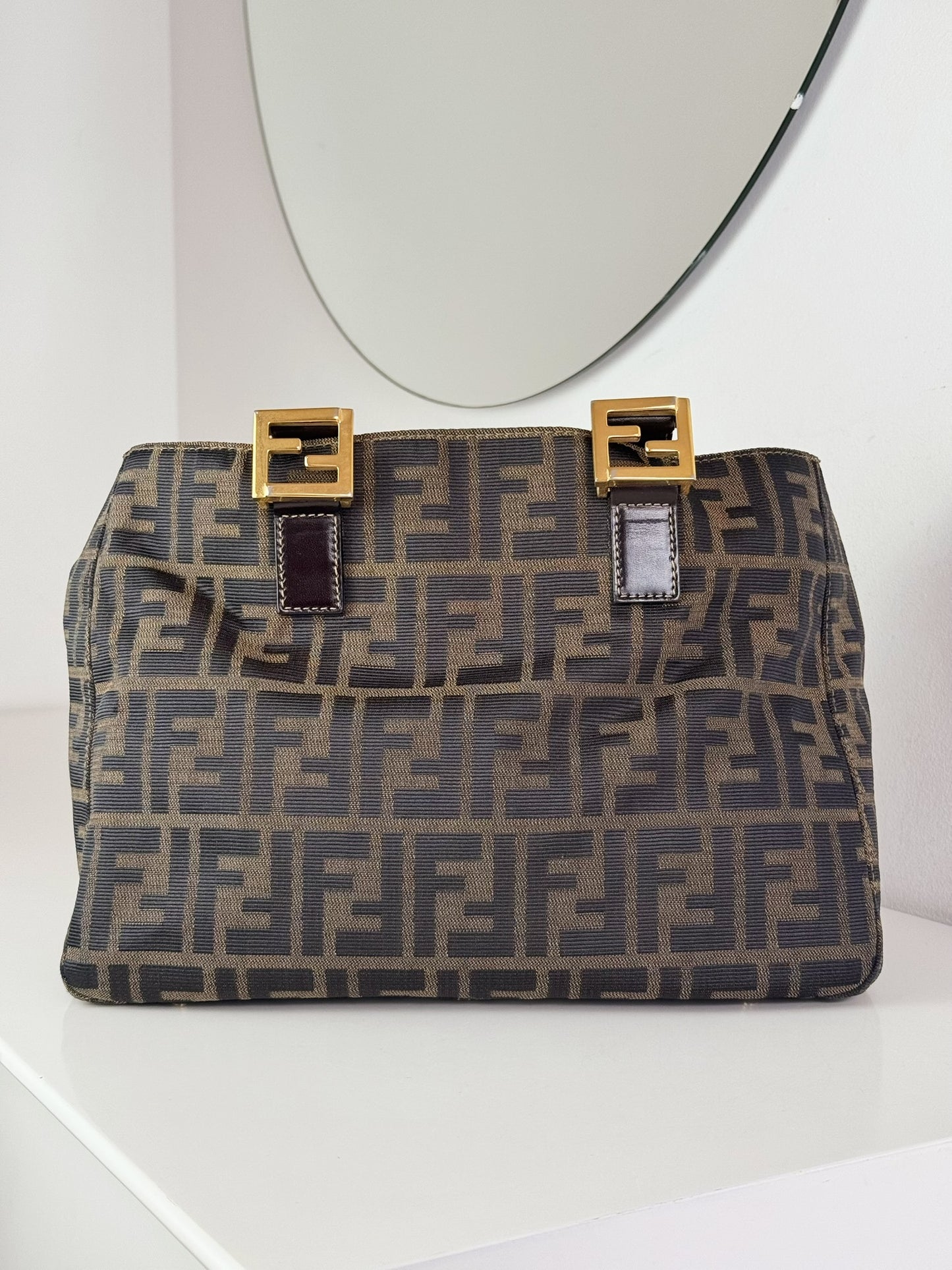 Fendi Vintage Zucca Gold Top Handle Tote Bag