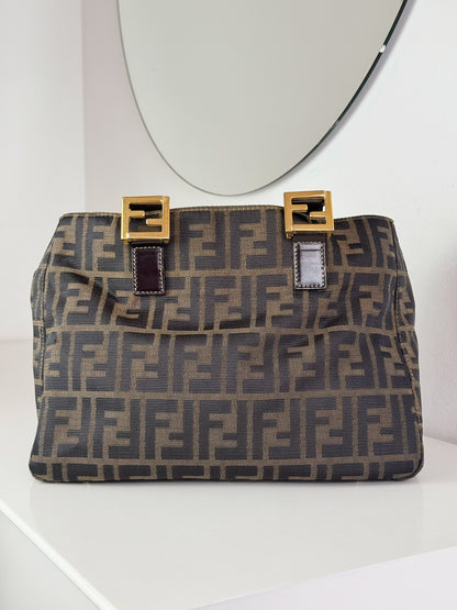 Fendi Vintage Zucca Gold Top Handle Tote Bag