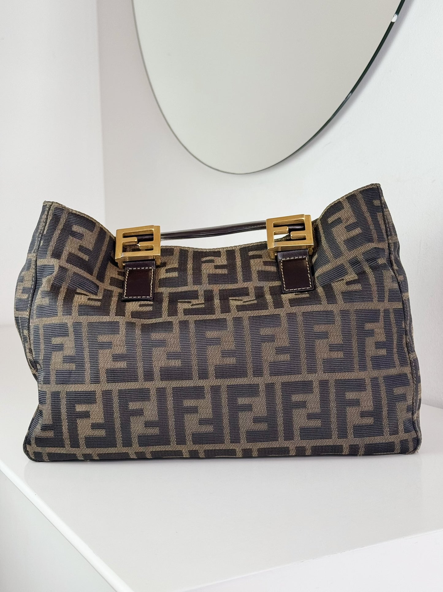 Fendi Vintage Zucca Gold Top Handle Tote Bag