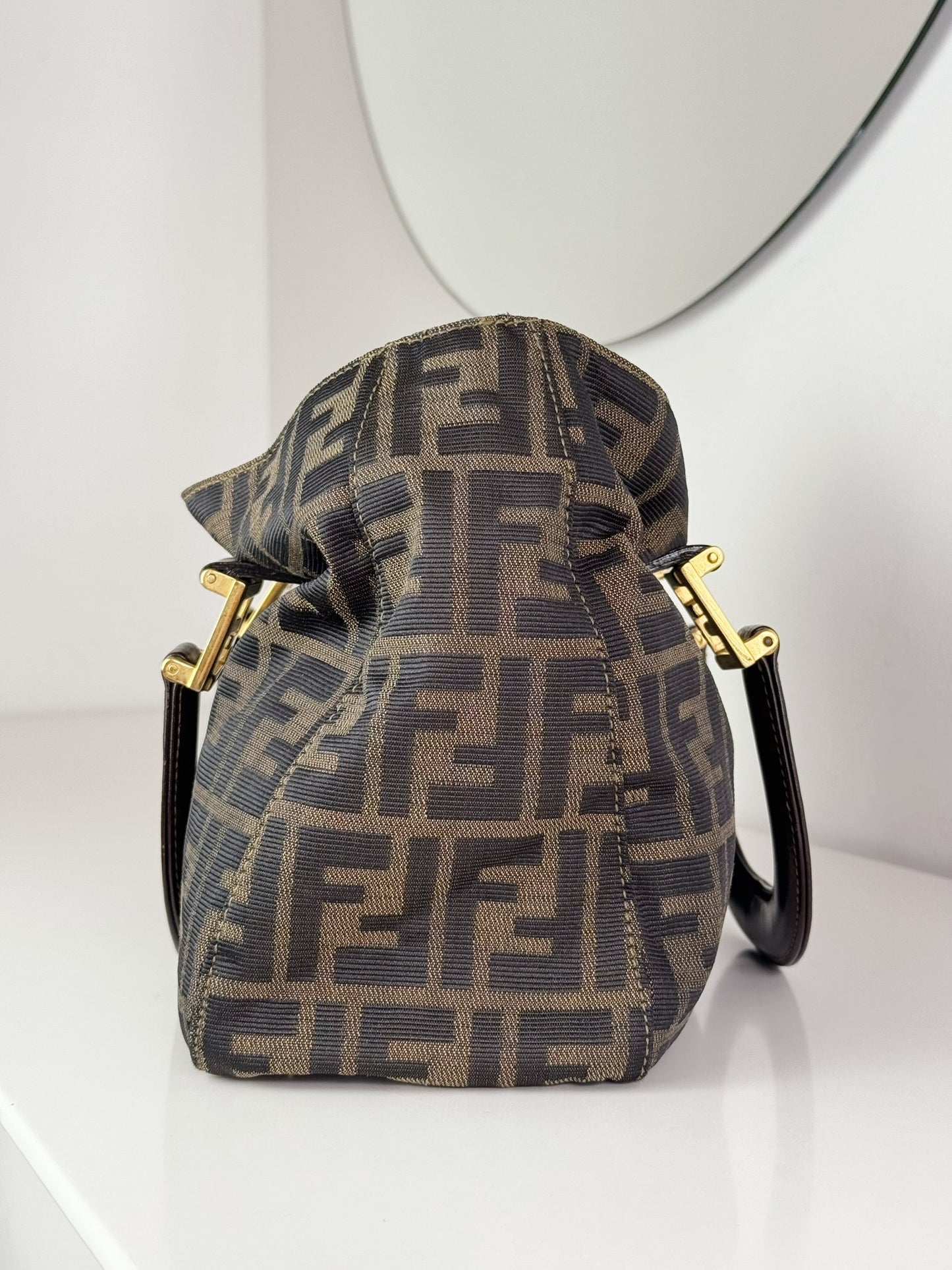 Fendi Vintage Zucca Gold Top Handle Tote Bag