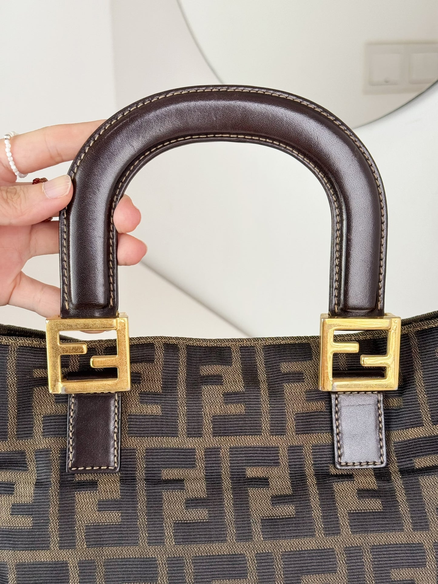 Fendi Vintage Zucca Gold Top Handle Tote Bag