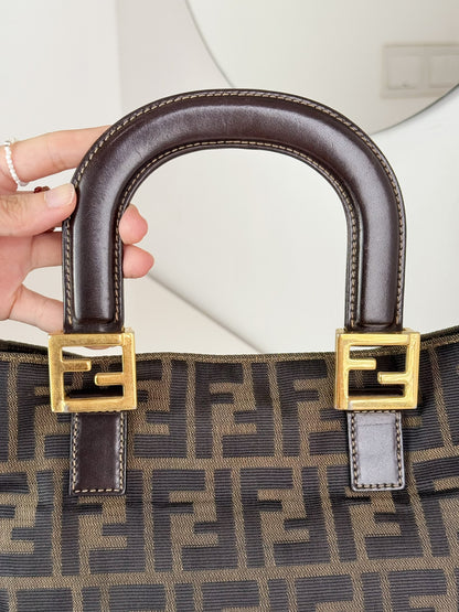 Fendi Vintage Zucca Gold Top Handle Tote Bag