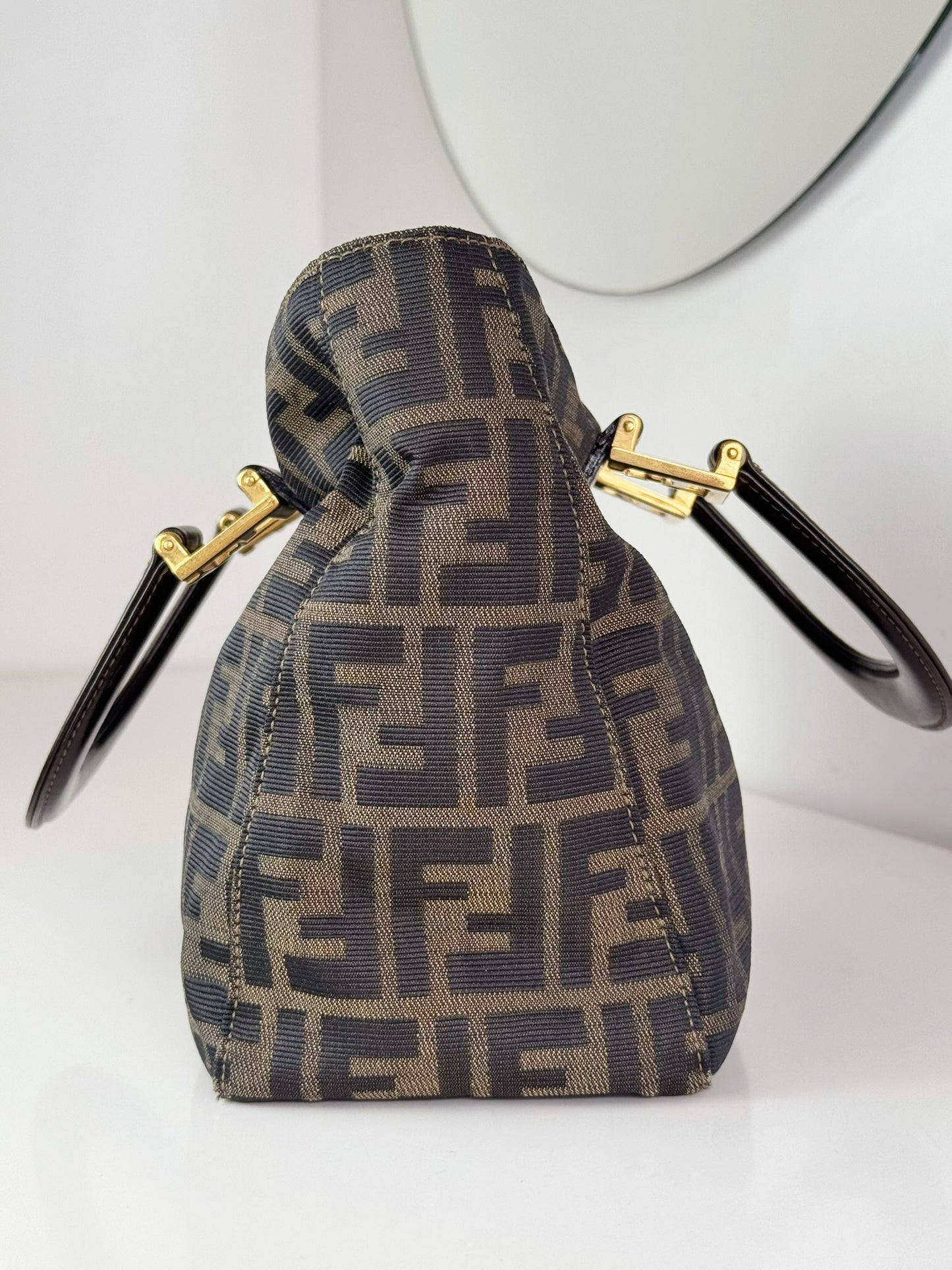 Fendi Vintage Zucca Gold Top Handle Tote Bag