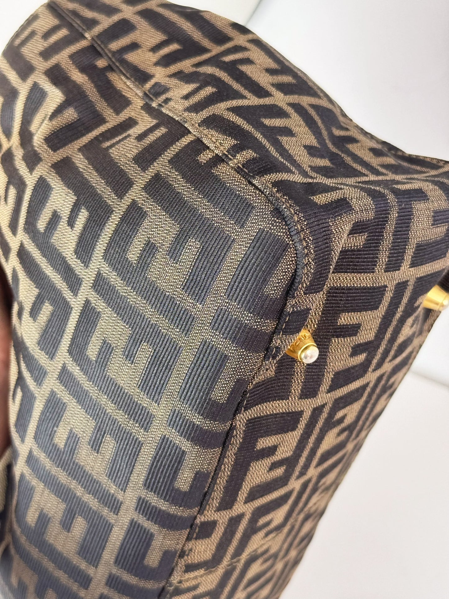 Fendi Vintage Zucca Gold Top Handle Tote Bag