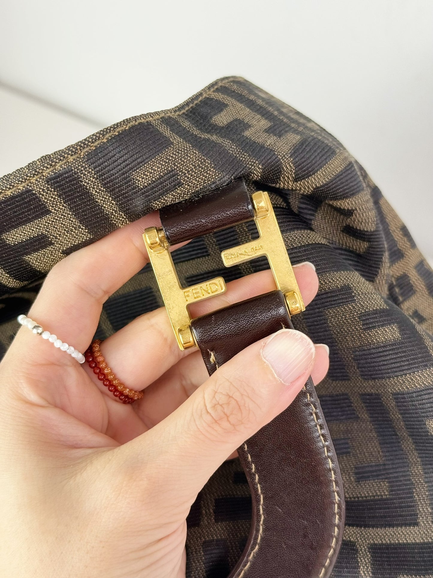 Fendi Vintage Zucca Gold Top Handle Tote Bag