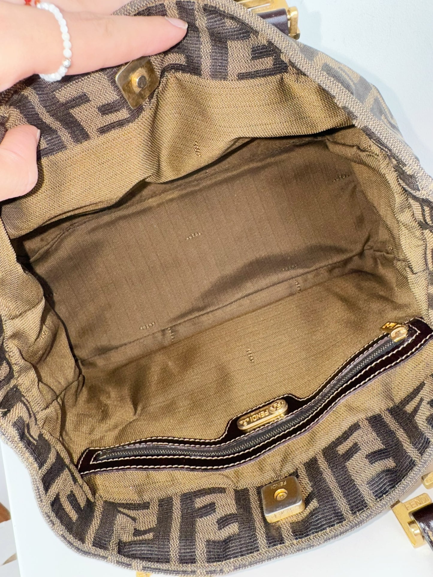 Fendi Vintage Zucca Gold Top Handle Tote Bag