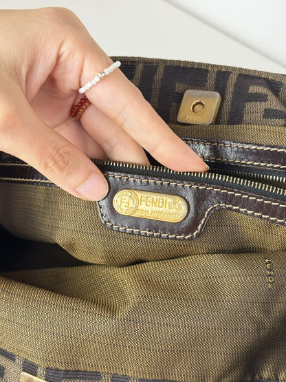 Fendi Vintage Zucca Gold Top Handle Tote Bag
