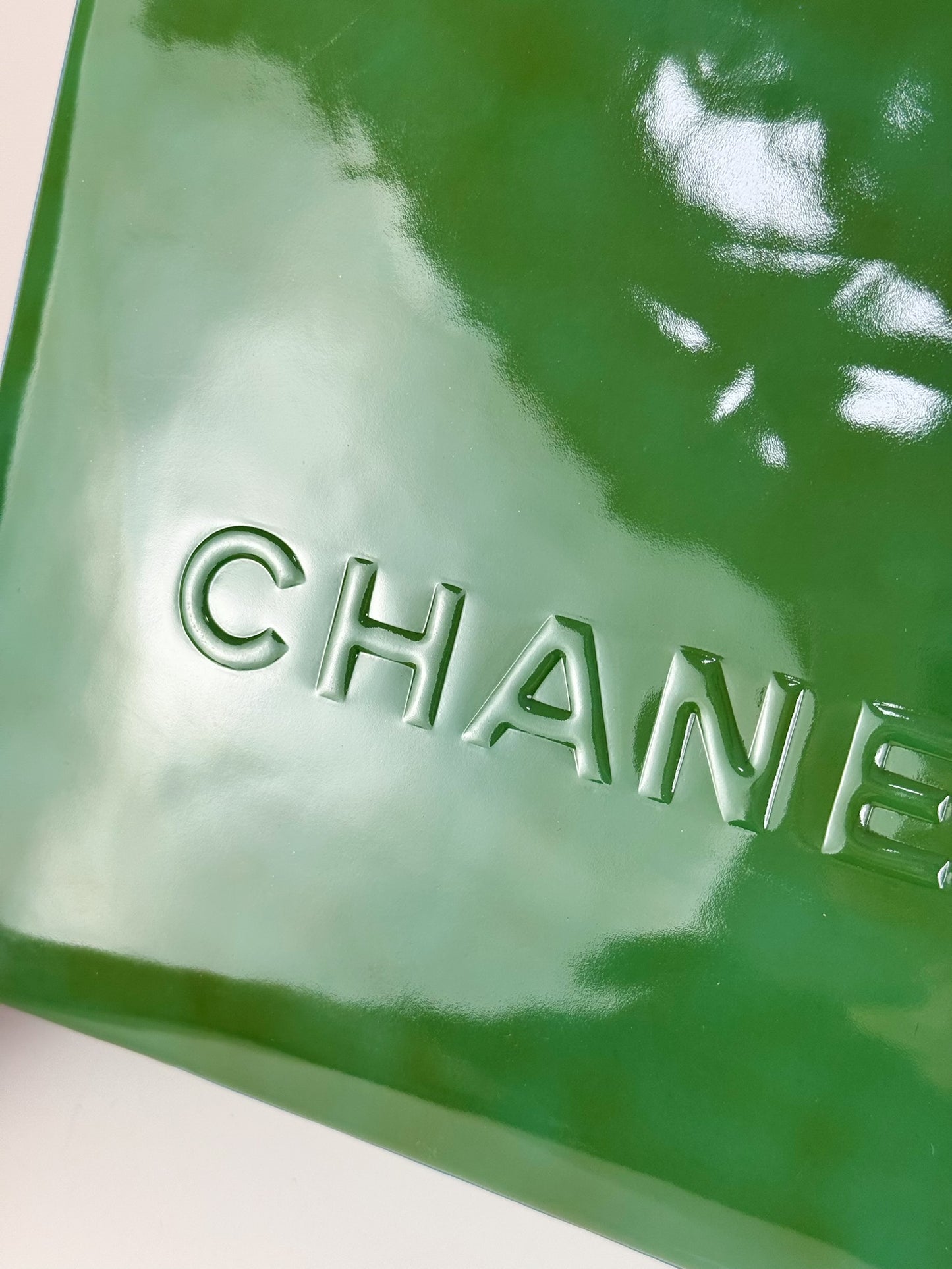 Chanel Vintage Green Patent Leather Shoulder Tote Bag