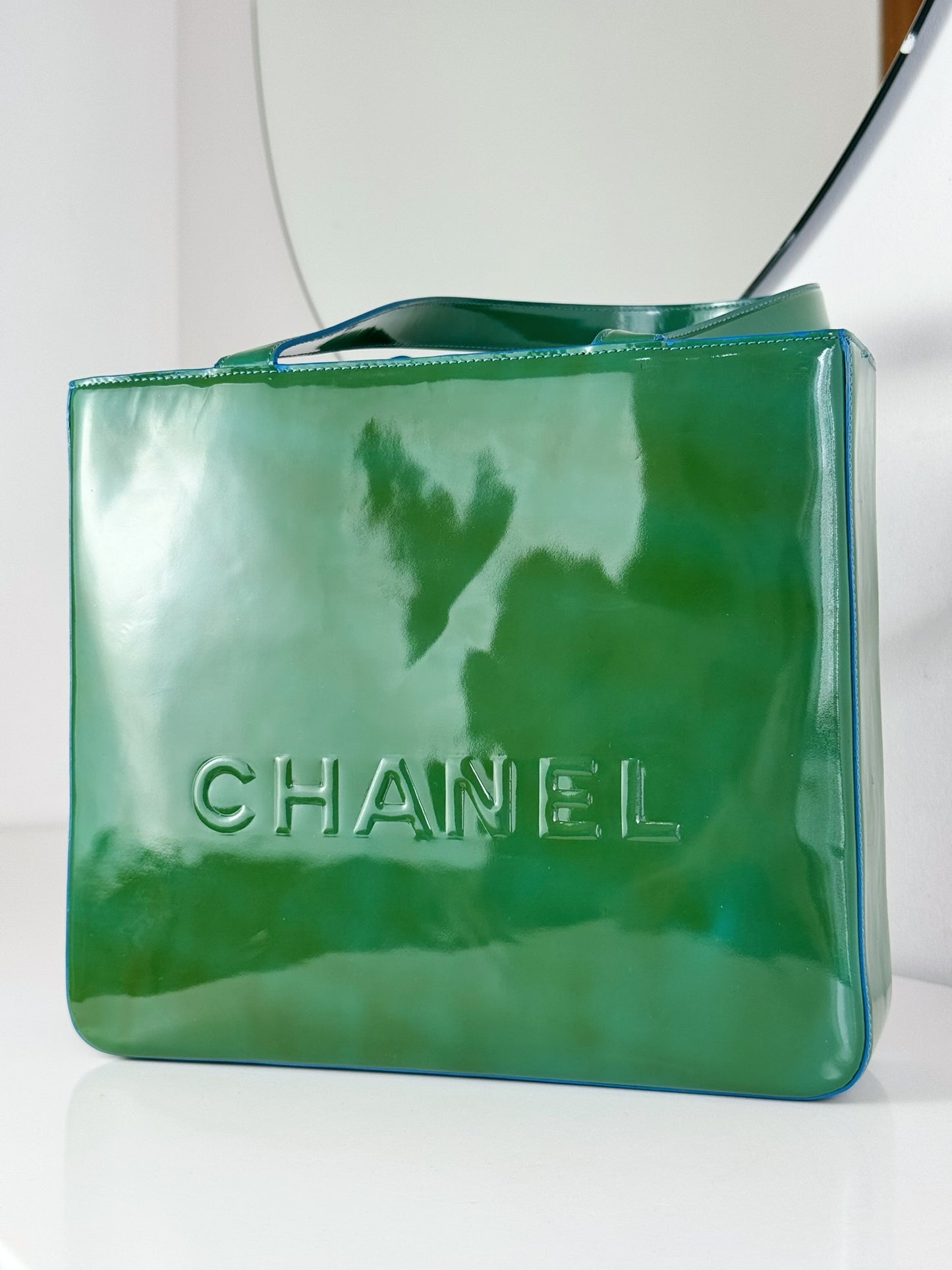 Chanel Vintage Green Patent Leather Shoulder Tote Bag