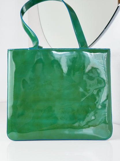 Chanel Vintage Green Patent Leather Shoulder Tote Bag