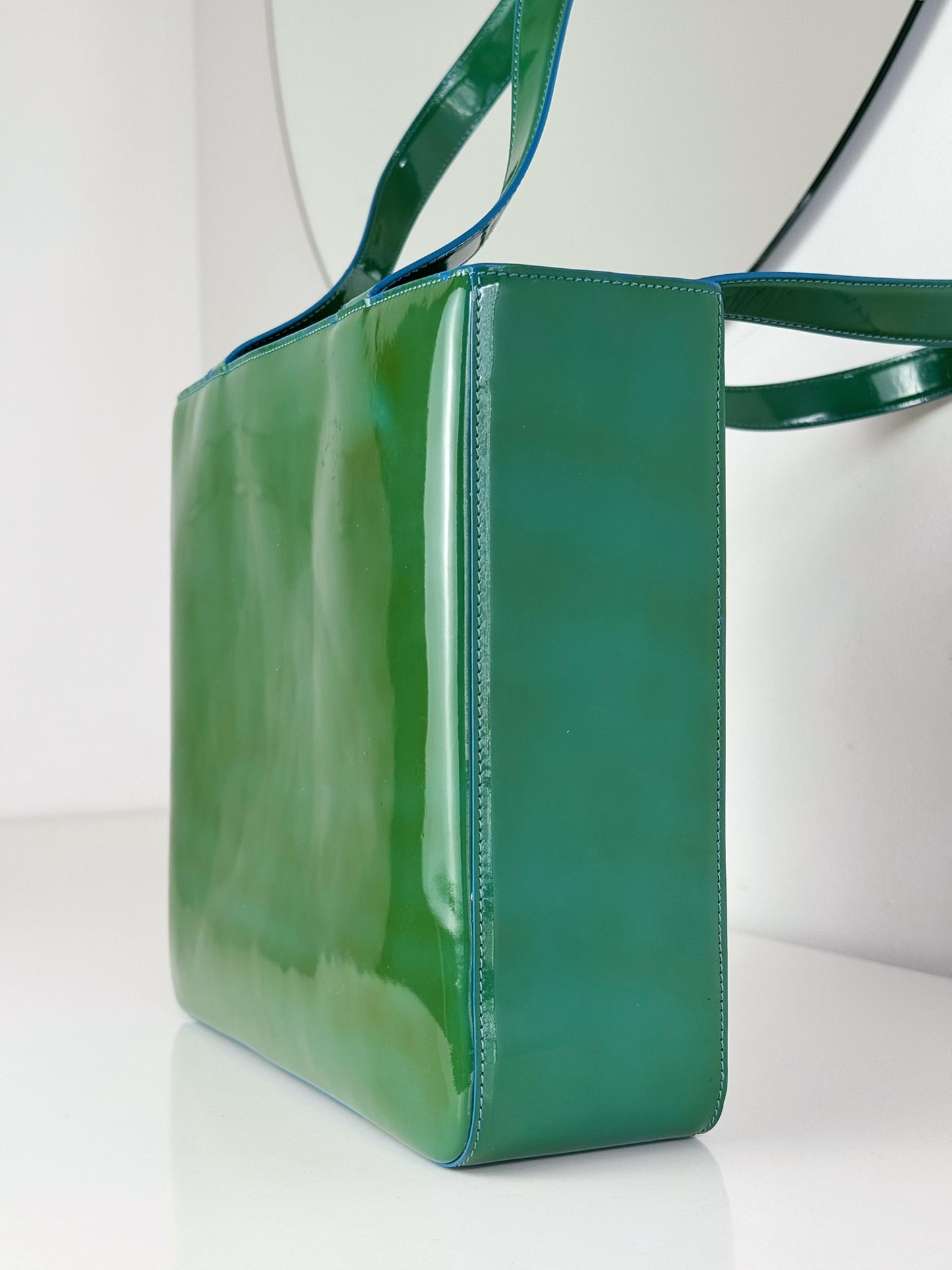 Chanel Vintage Green Patent Leather Shoulder Tote Bag