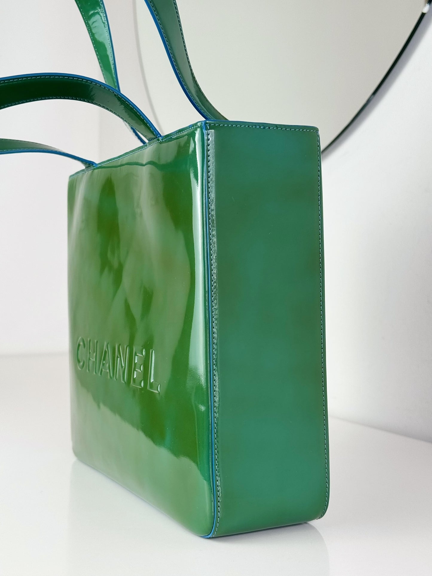 Chanel Vintage Green Patent Leather Shoulder Tote Bag