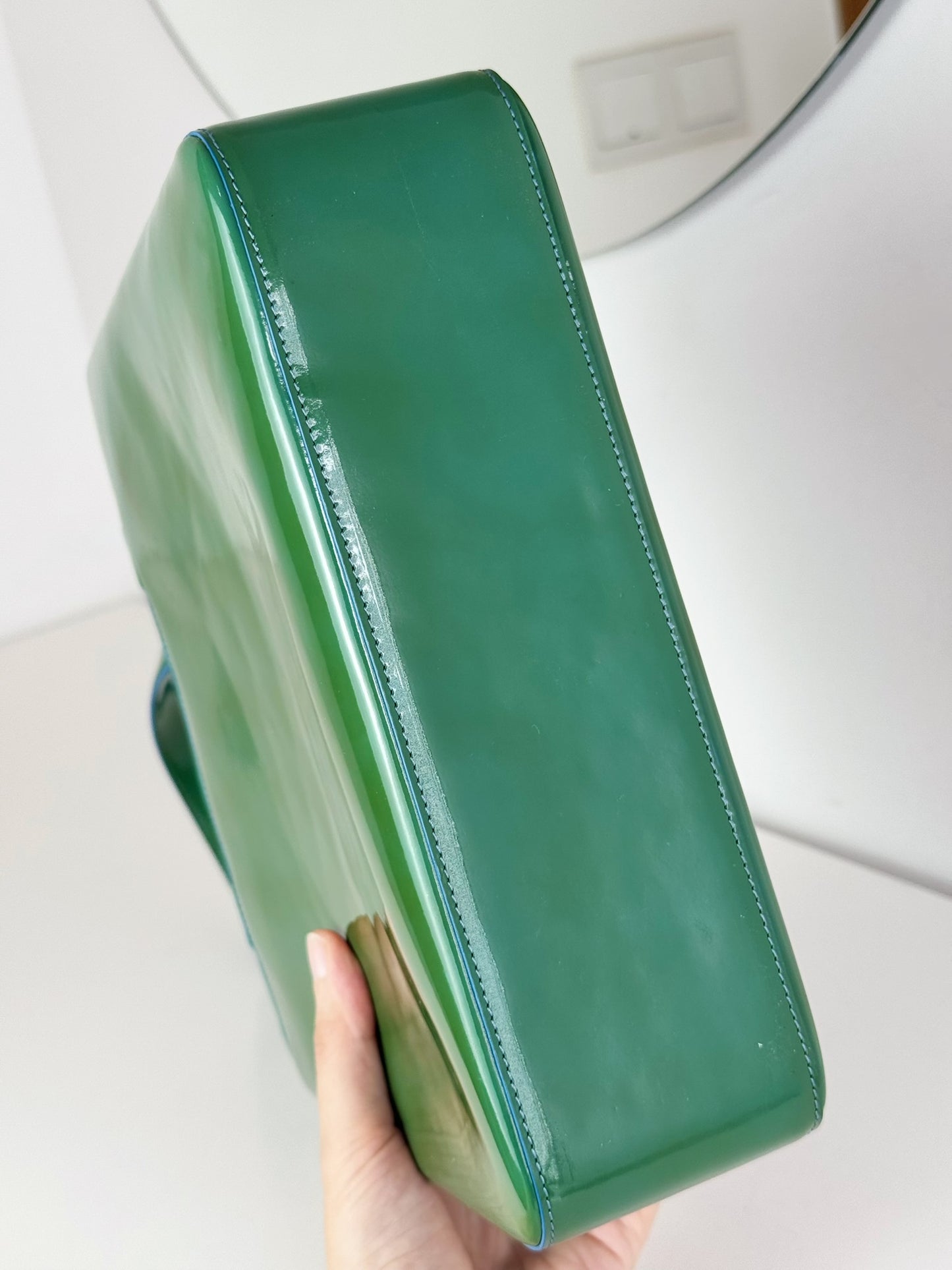 Chanel Vintage Green Patent Leather Shoulder Tote Bag