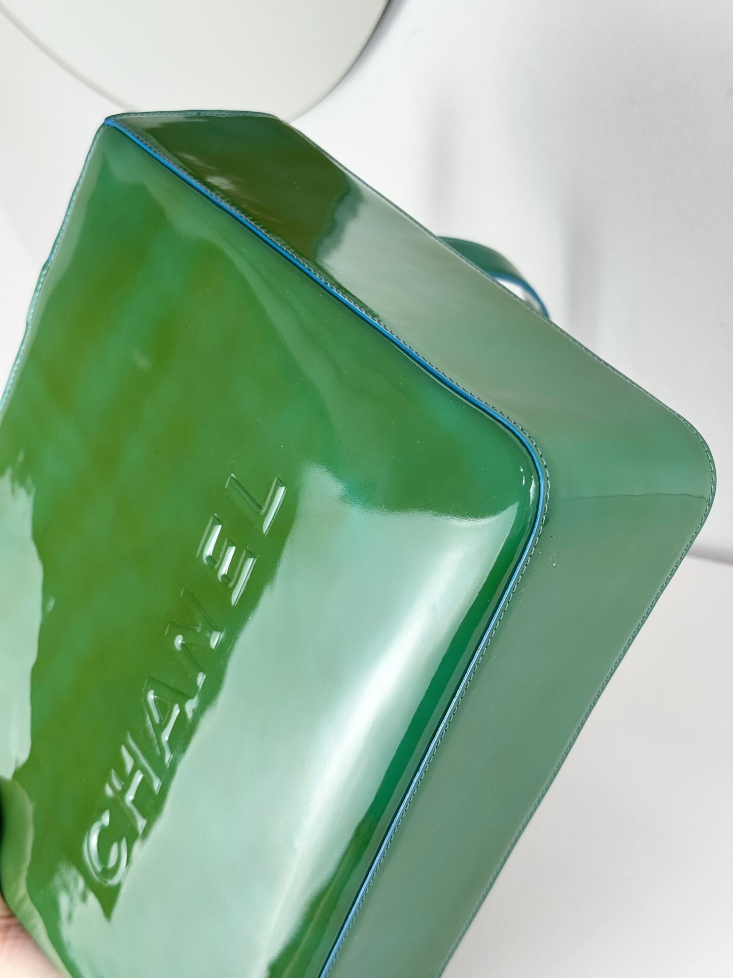 Chanel Vintage Green Patent Leather Shoulder Tote Bag