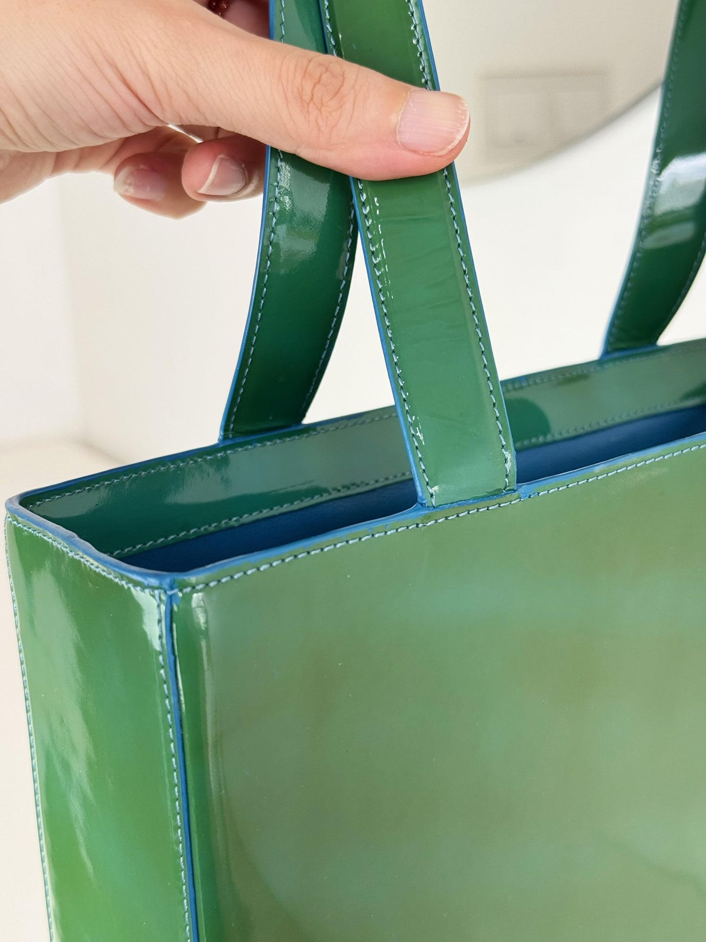 Chanel Vintage Green Patent Leather Shoulder Tote Bag