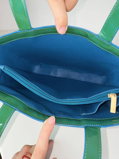 Chanel Vintage Green Patent Leather Shoulder Tote Bag