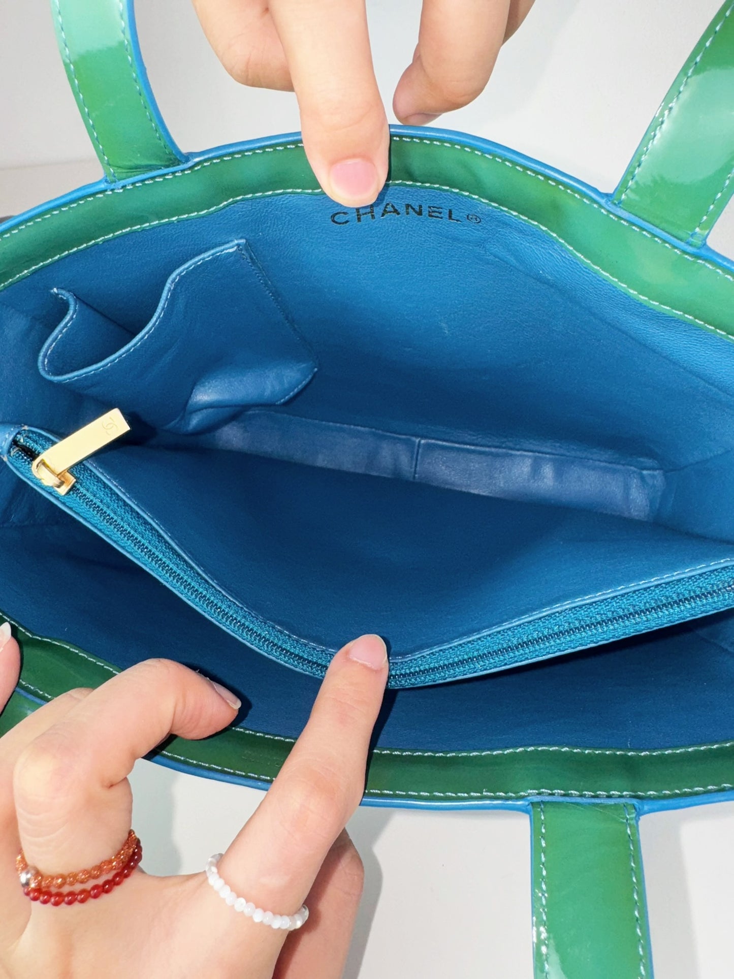 Chanel Vintage Green Patent Leather Shoulder Tote Bag