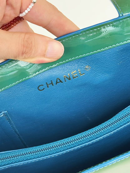 Chanel Vintage Green Patent Leather Shoulder Tote Bag