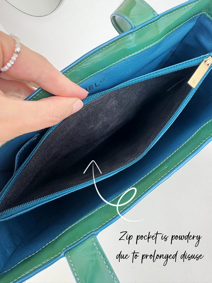 Chanel Vintage Green Patent Leather Shoulder Tote Bag