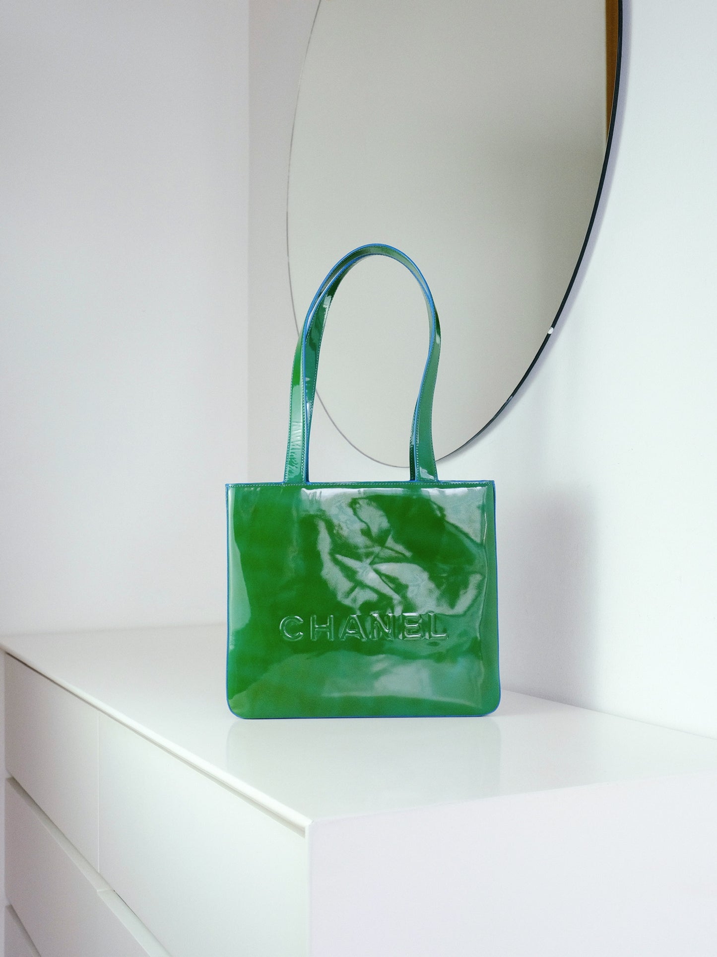 Chanel Vintage Green Patent Leather Shoulder Tote Bag