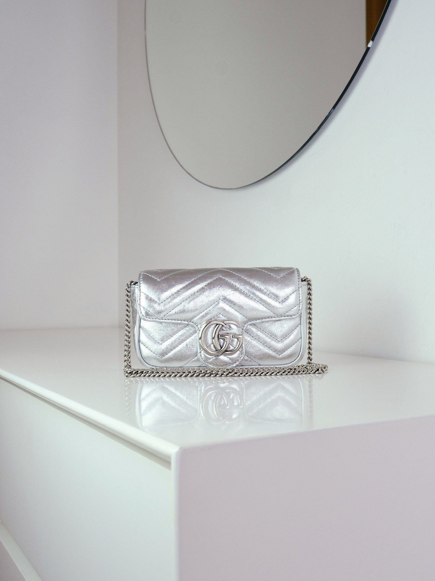 Gucci Vintage Silver Super Mini Marmont Shoulder Crossbody Bag
