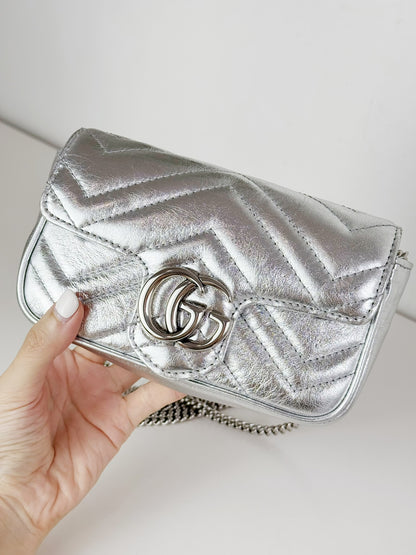 Gucci Vintage Silver Super Mini Marmont Shoulder Crossbody Bag