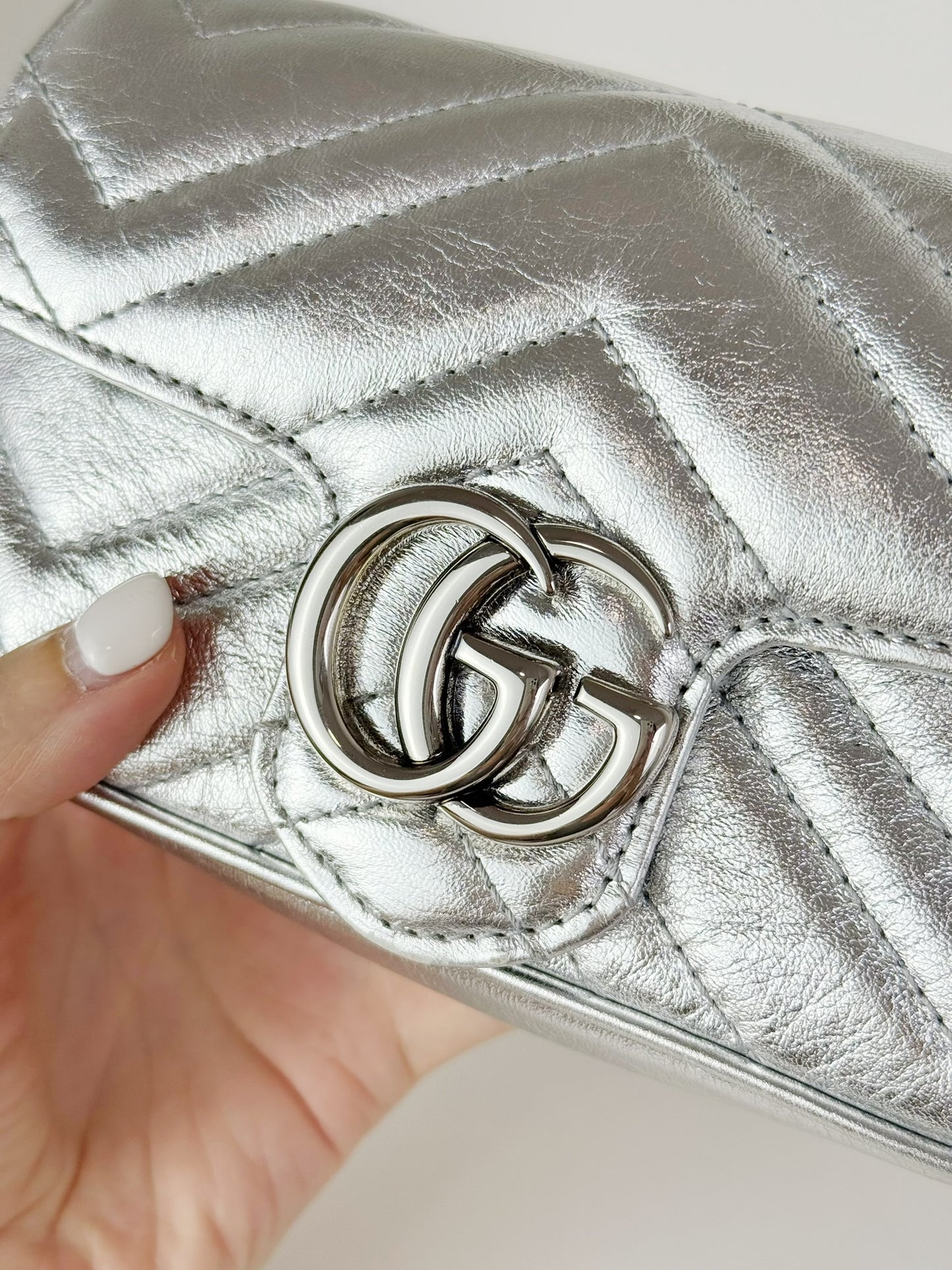 Gucci Vintage Silver Super Mini Marmont Shoulder Crossbody Bag