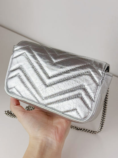 Gucci Vintage Silver Super Mini Marmont Shoulder Crossbody Bag