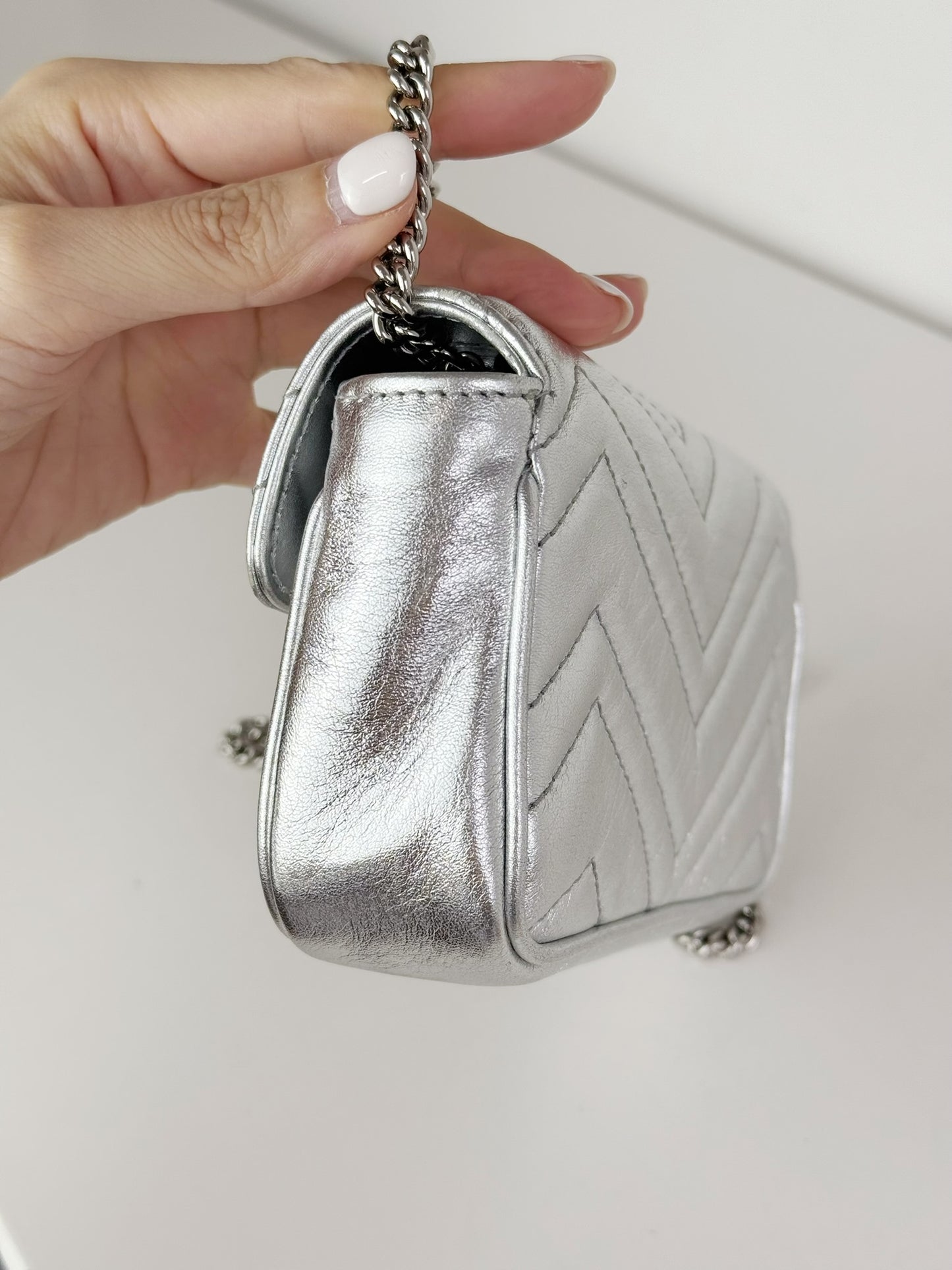 Gucci Vintage Silver Super Mini Marmont Shoulder Crossbody Bag