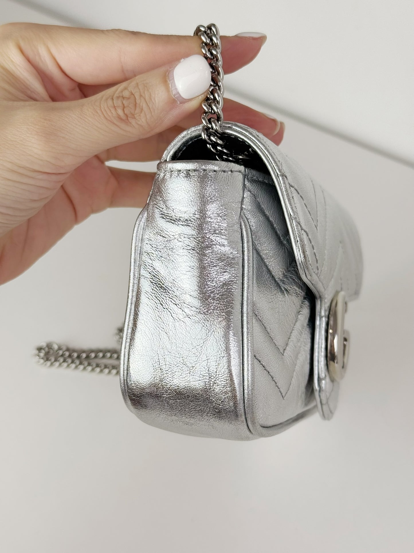 Gucci Vintage Silver Super Mini Marmont Shoulder Crossbody Bag