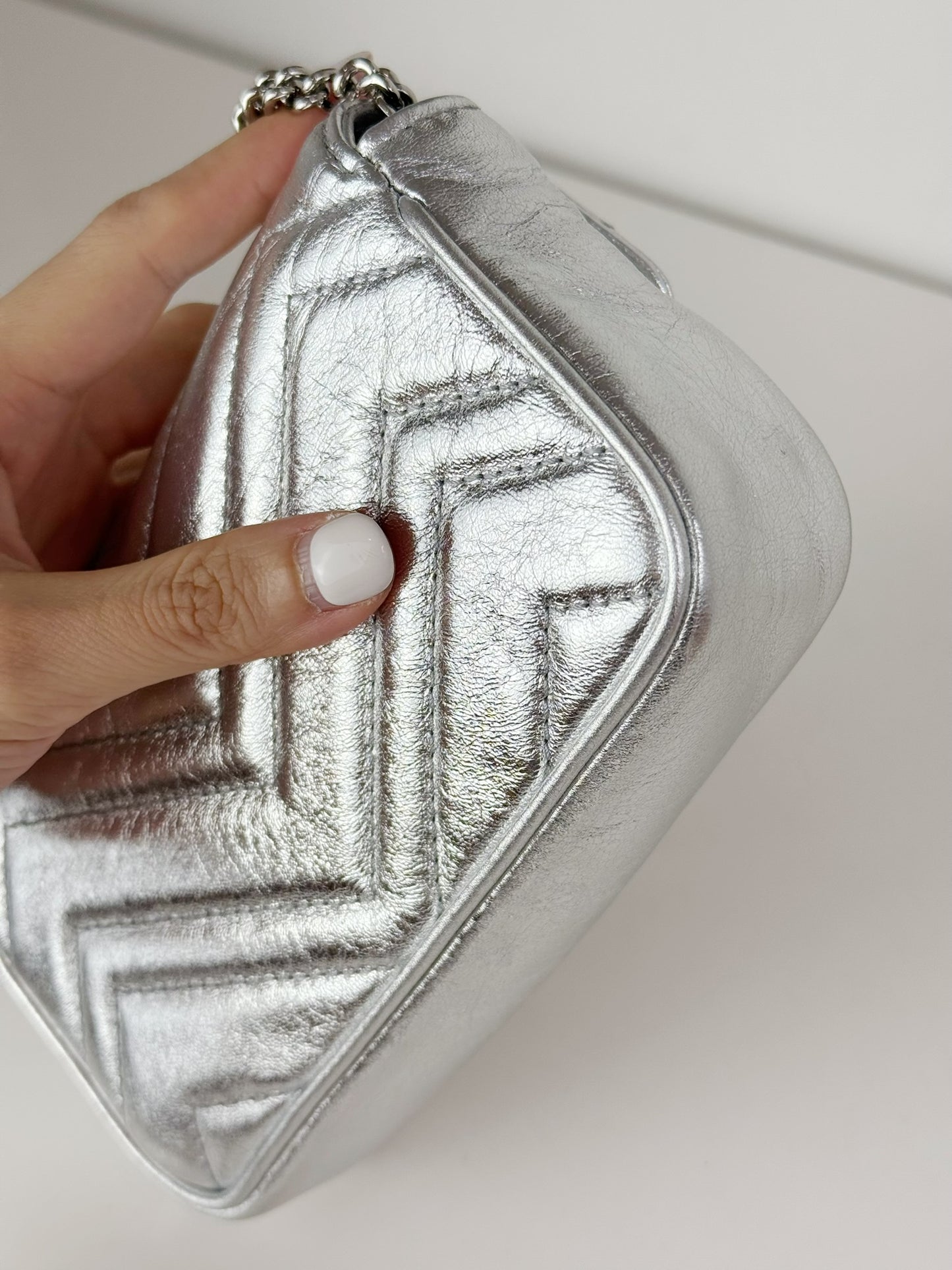 Gucci Vintage Silver Super Mini Marmont Shoulder Crossbody Bag