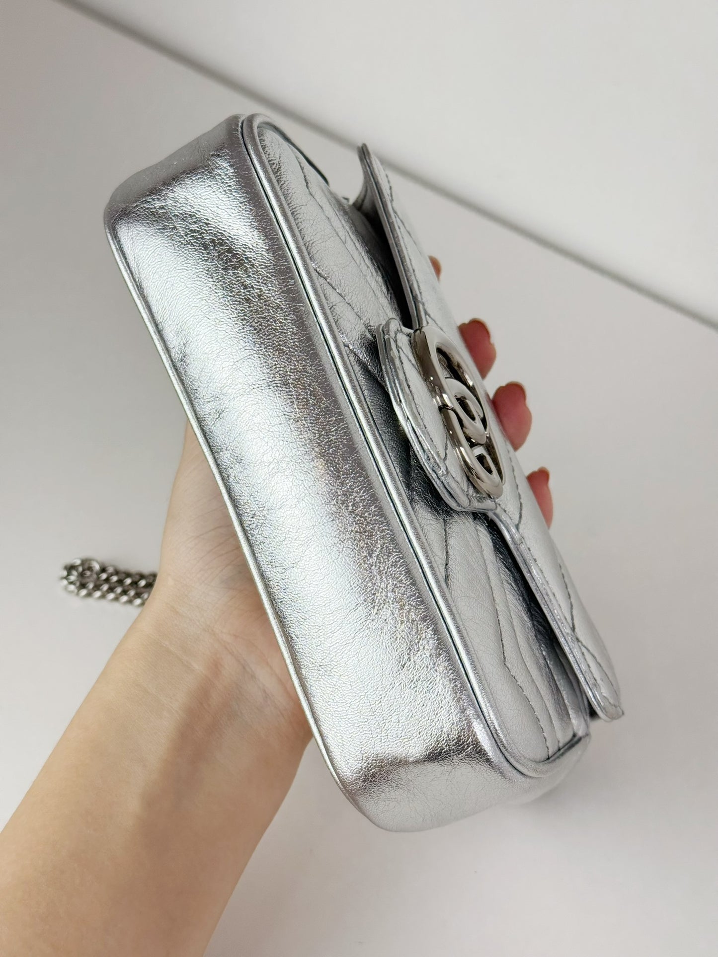 Gucci Vintage Silver Super Mini Marmont Shoulder Crossbody Bag