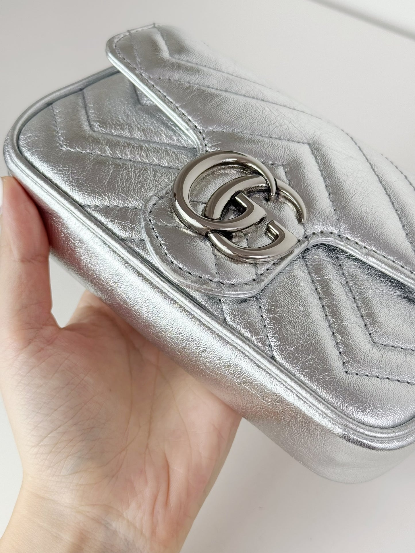 Gucci Vintage Silver Super Mini Marmont Shoulder Crossbody Bag