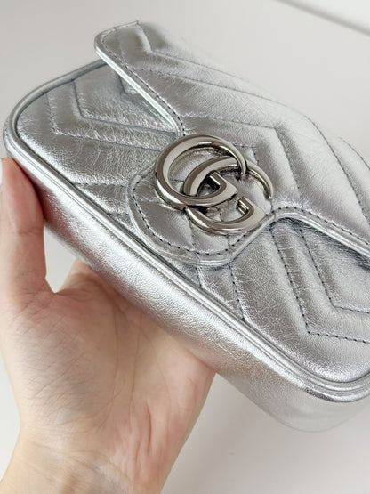 Gucci Vintage Silver Super Mini Marmont Shoulder Crossbody Bag
