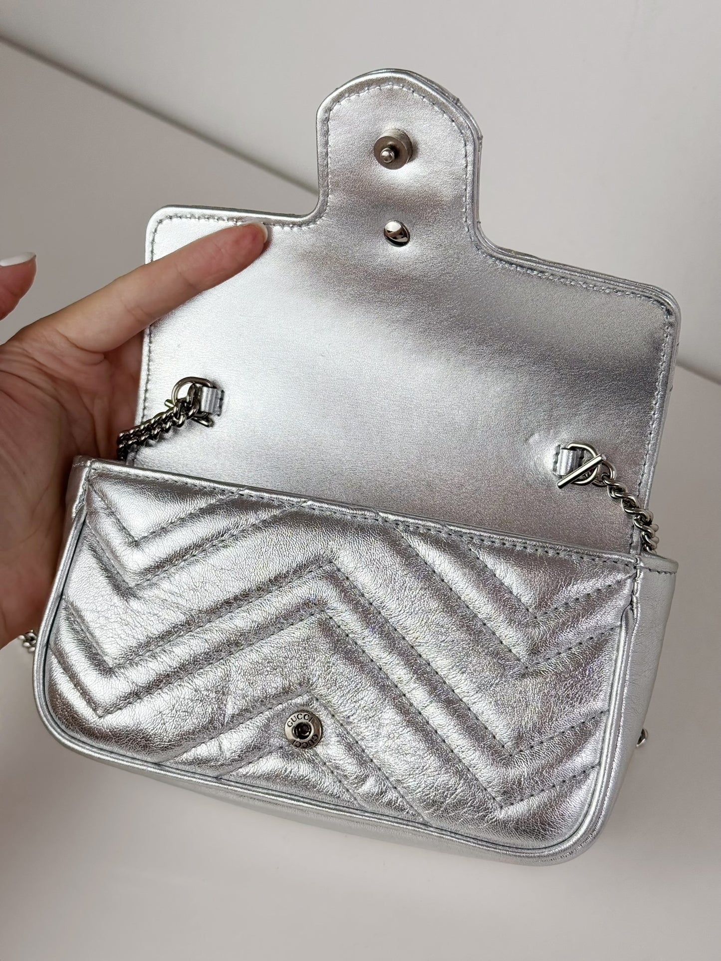 Gucci Vintage Silver Super Mini Marmont Shoulder Crossbody Bag